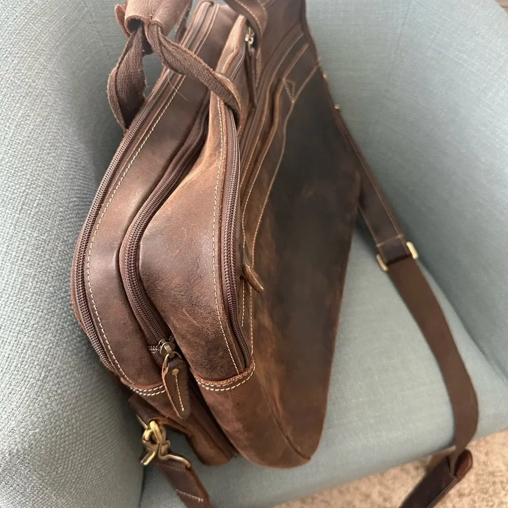 Masa Kawa Leather Briefcase for Men Laptop Travel Bag 17”